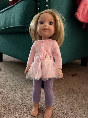 American Girl Pink Tulle Rainbow Jacket with Purple Leggings